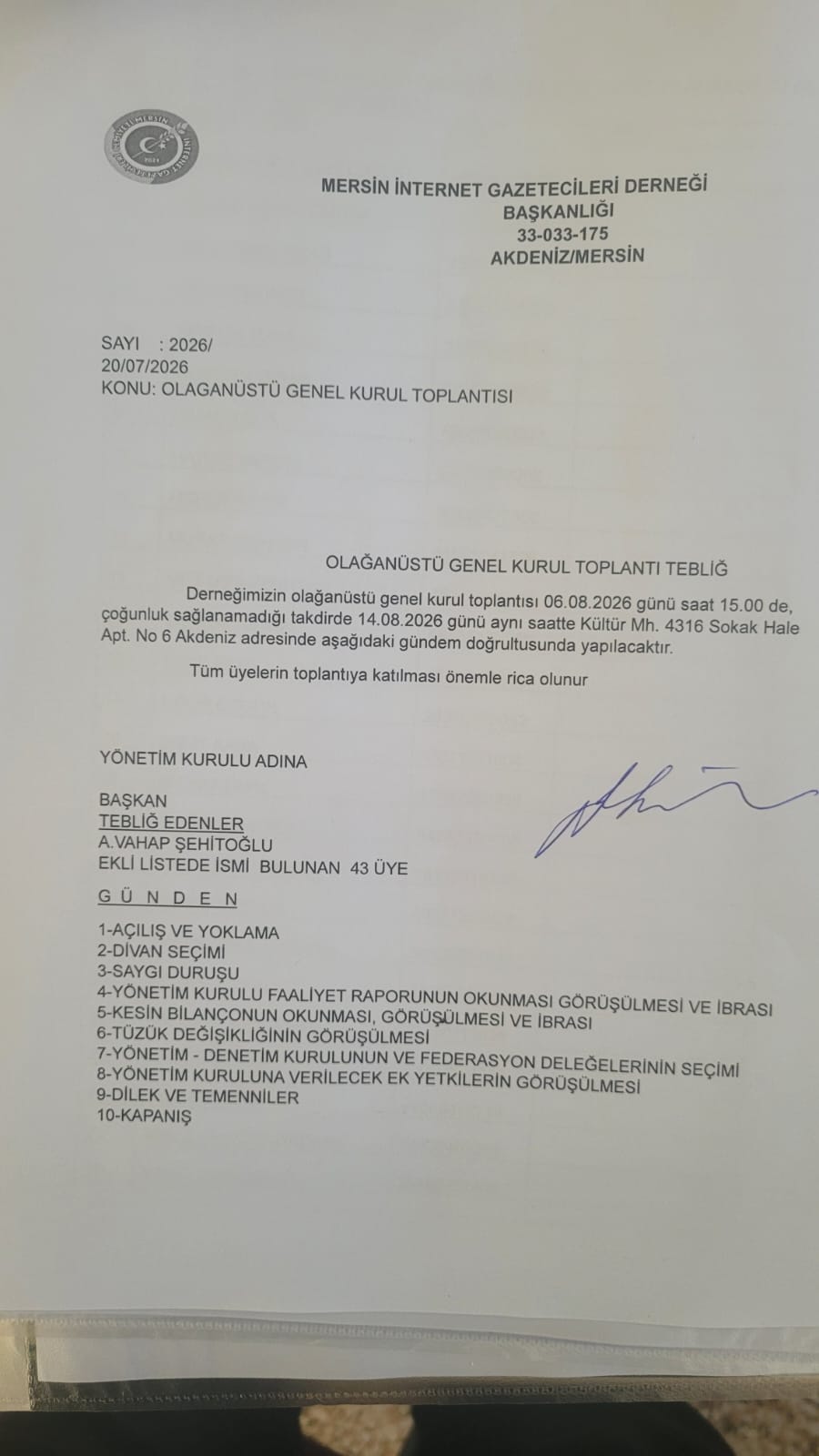 OLAĞANÜSTÜ GENEL KURUL ÇAĞRISI